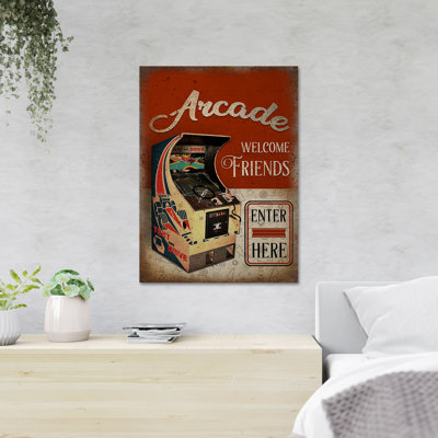 Arcade Game Machine - Arcade Welcome Friends - 1 pièce, impression d'art graphique rectangulaire sur toile tendue