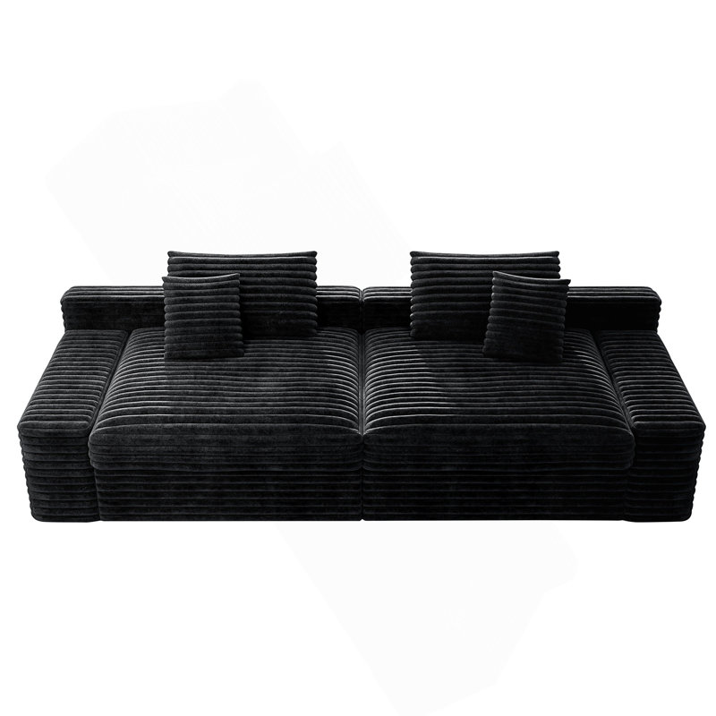 118.1*47.2"Modular Sectional Sofa Seat,Upholstered Compressed Couch, Black Corduroy