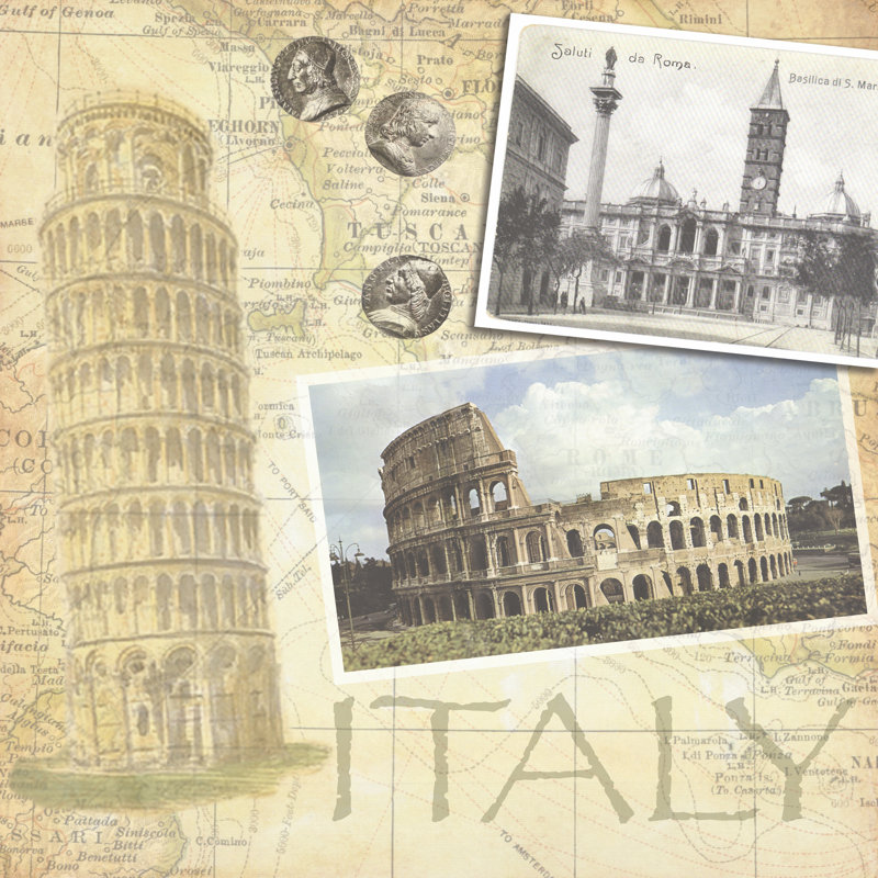 Travel Scrapbook I by Linda Grayson - Wrapped Canvas Print, 30cm H x 30cm W x 3.8cm D