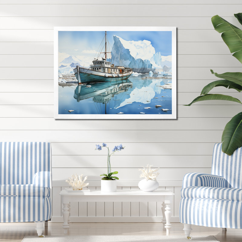 Iceberg sarcelle blanc solitude immaculée, H 34 po x l 44 po x P 1,5 po, Cadre simple blanc