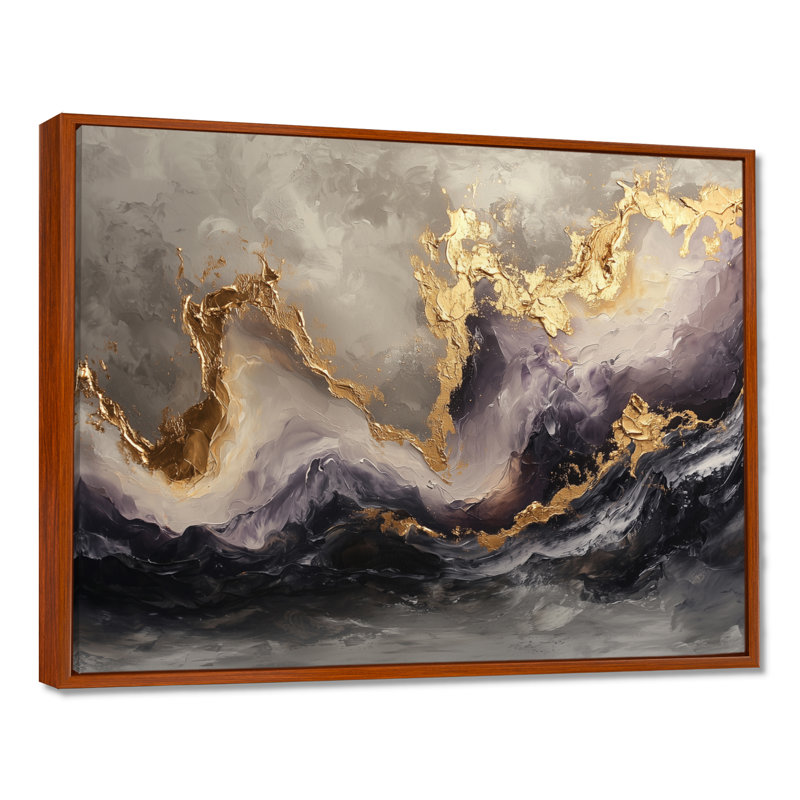 Ethereal Echo Golden Cosmos Reverie - Art mural abstrait en marbre, H 16 po x l 32 po, Cadre flottant, Brun