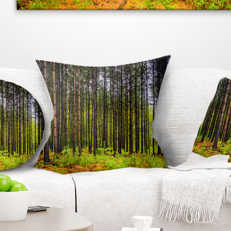 Pin dans la forêt de Michaux - Coussin décoratif imprimé forêt, 16 po x 1 po, Carré