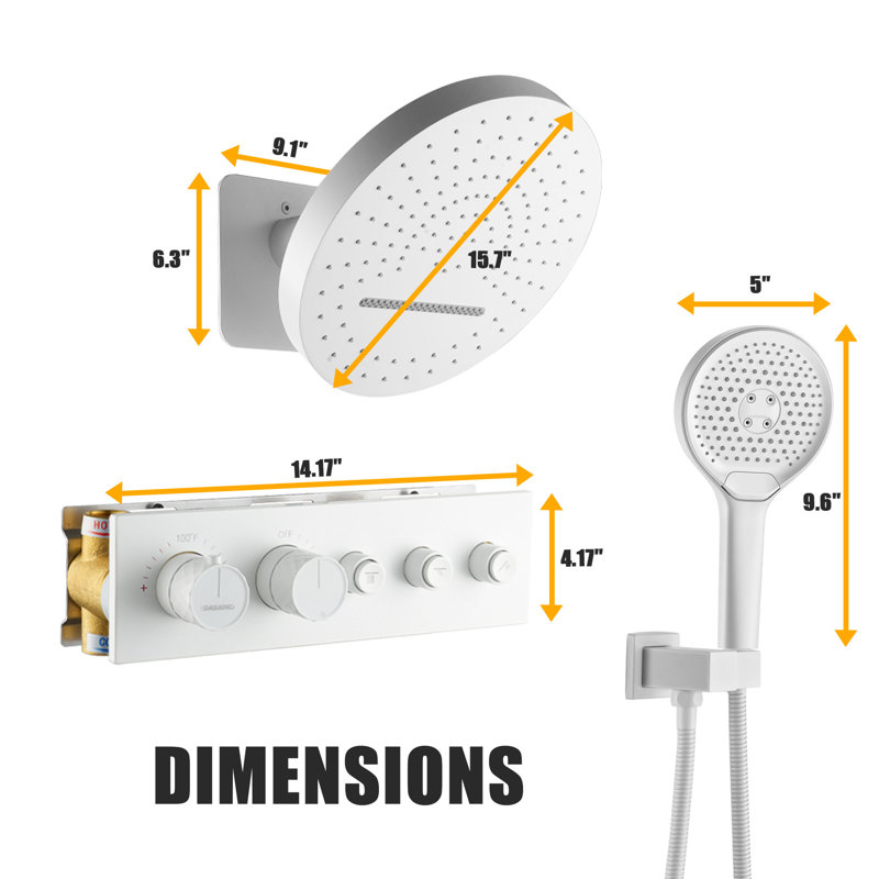 Système de douche thermostatique complet avec valve brute, Blanc mat