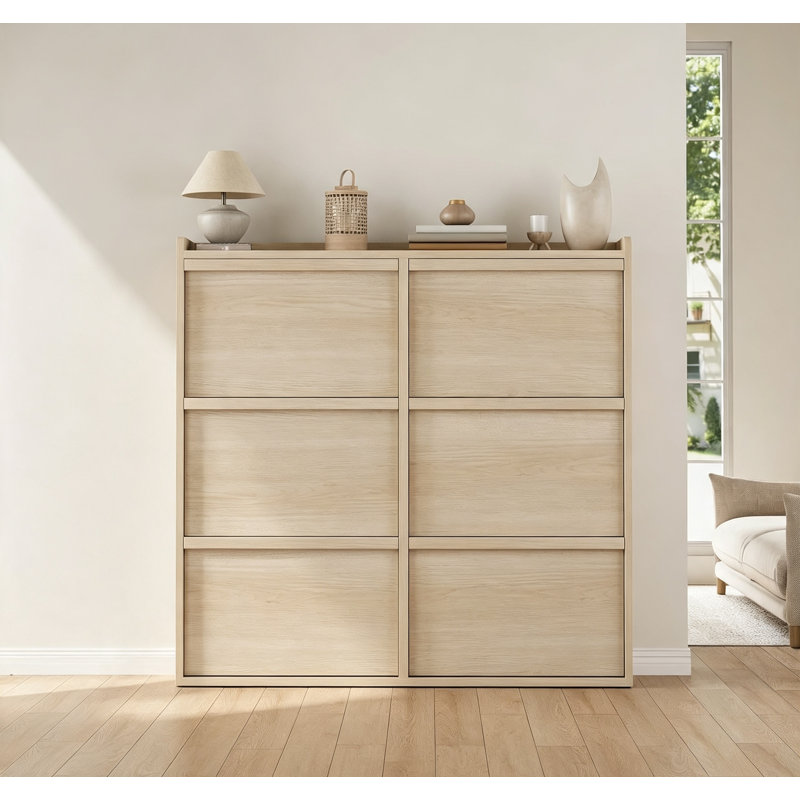 18-40 Pair Shoe Storage Cabinet With 2/3/4/6 Flip Drawers, Natural Wood