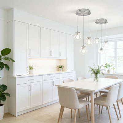 Modern Adjustable Pendant Light With 3 Clear Glass Globes, Dimmable Smart Control, And Included Bulbs & Remote For Kitchen Island, Dining Room, And Living Room
