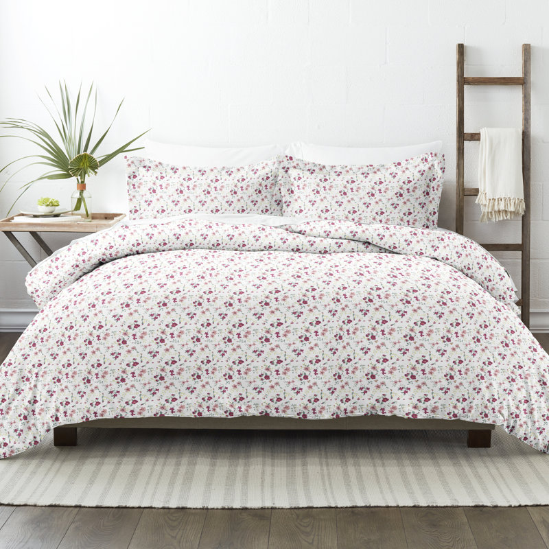 Floral Duvet Cover Set Simply Soft Traditional, Pink, Twin Duvet Cover + 1 Standard Sham