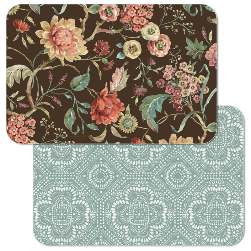 Floral and Geometric Reversible Plastic Placemats, 17" x 11"