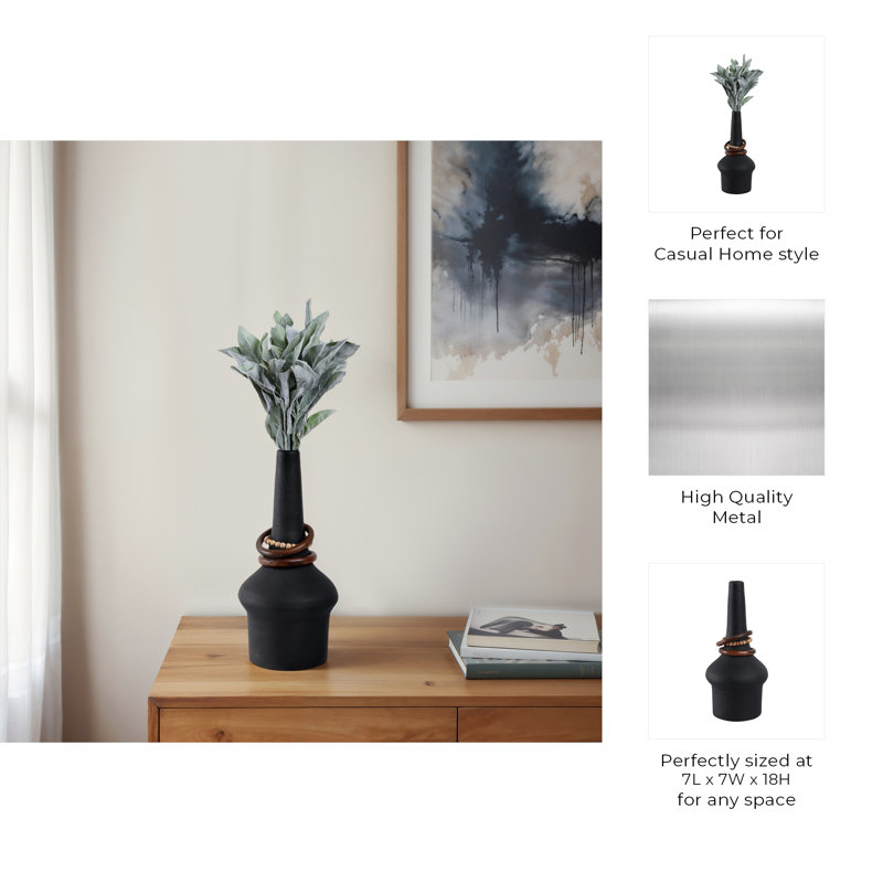 Tiago Handmade Metal/Wood Table Vase, 18" H x 7" W x 7" D