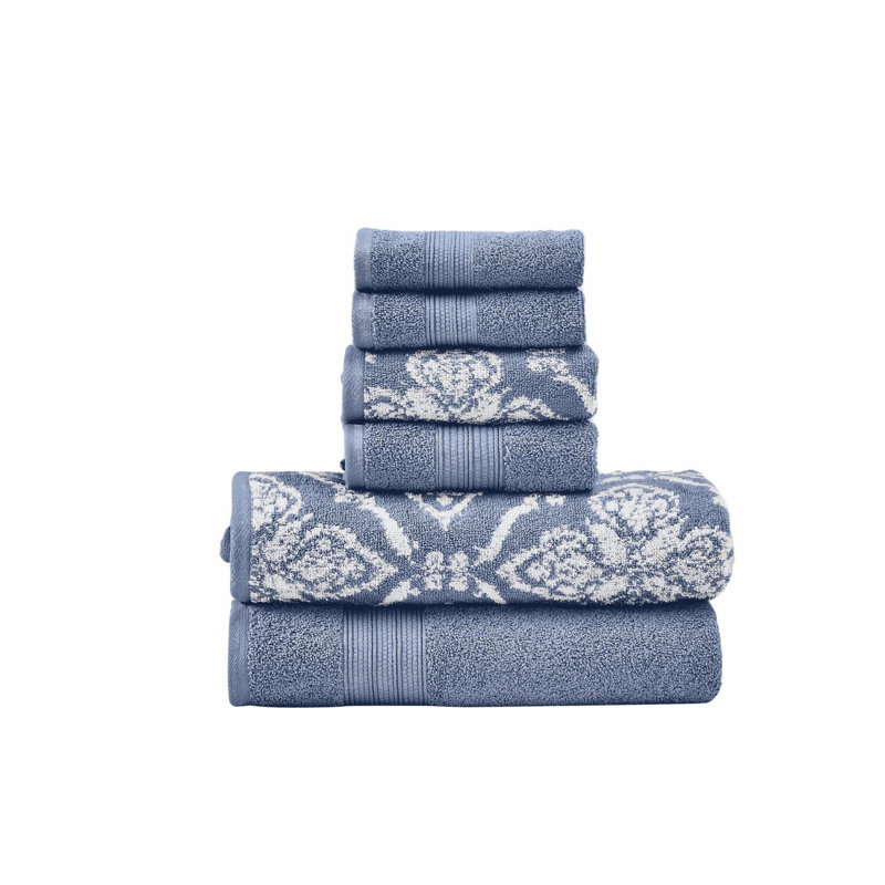 UltraSoft Reversible Jacquard Towel Set - 6-Piece, Super Absorbent, Quick Dry, 100% Combed Cotton, Denim