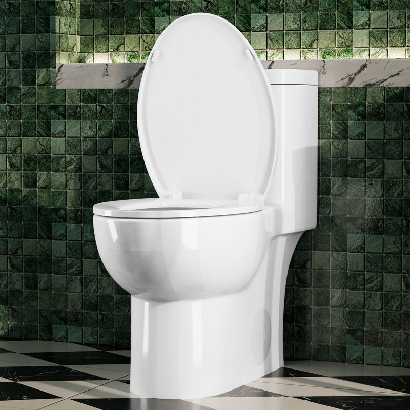 One-Piece Dual Flush Toilet, 12" Rough-in ADA Height 17", 1.1/1.6 GPF, Gloss White, Glossy White