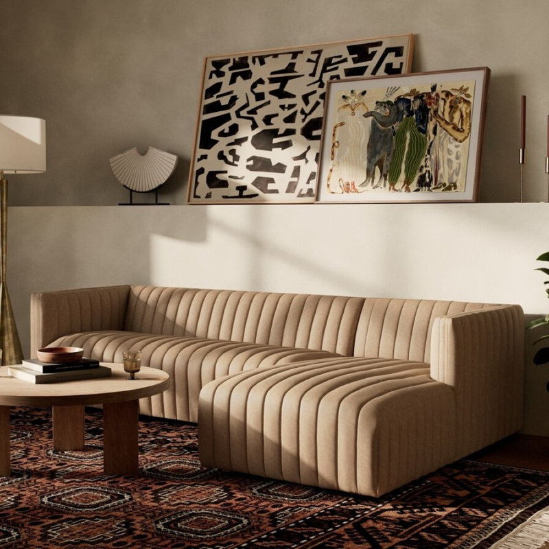 Brandt Upholstered L-Shaped Sectional, Palermo Drift Top Grain Leather, Right Hand Facing, 26.5" H x 105" W x 64" D