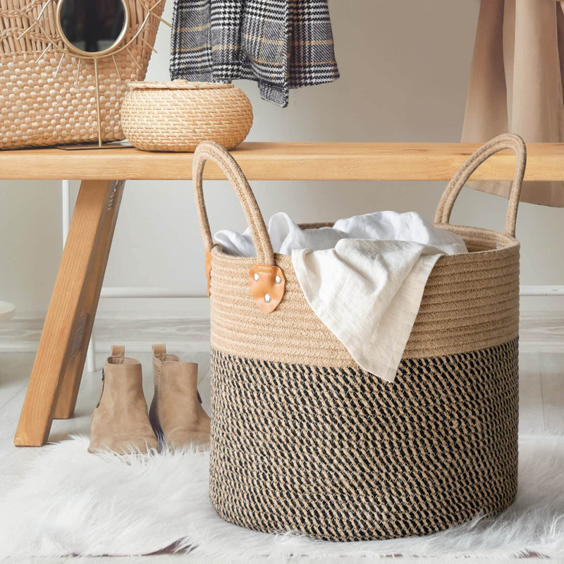 Panier à linge en osier avec poignées, paniers de rangement