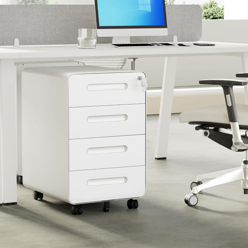 40 cm W 4 -Drawer Wheels / Casters included Mobile Steel Filing Cabinet, White