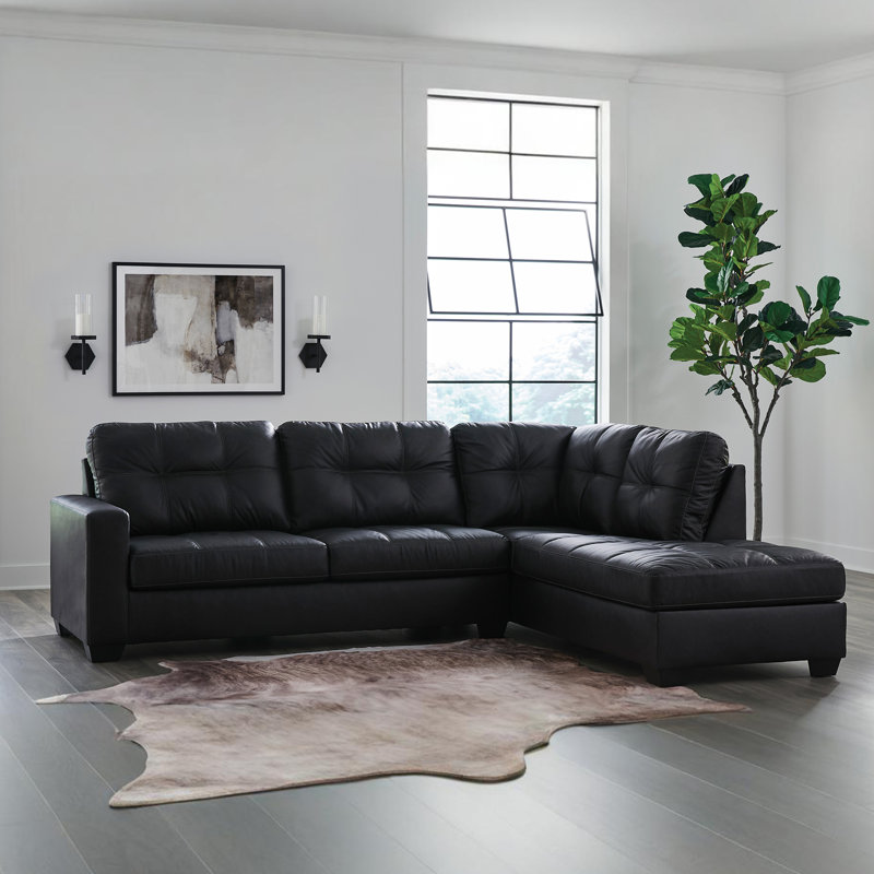 Brakefield 2-Piece Sectional With Chaise, Black Faux Leather, Right Hand Facing