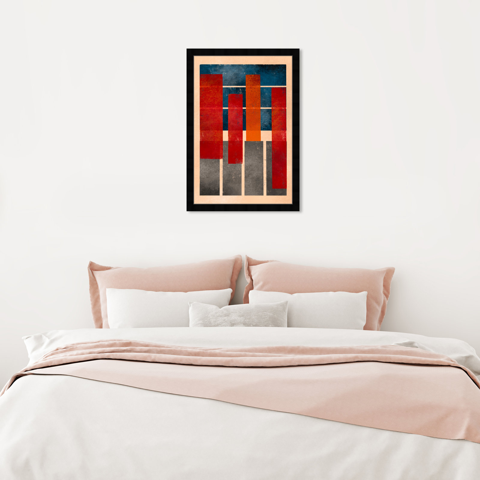Geometric Red and Blue Print by Oliver Gal, 26" H x 18" W, Black