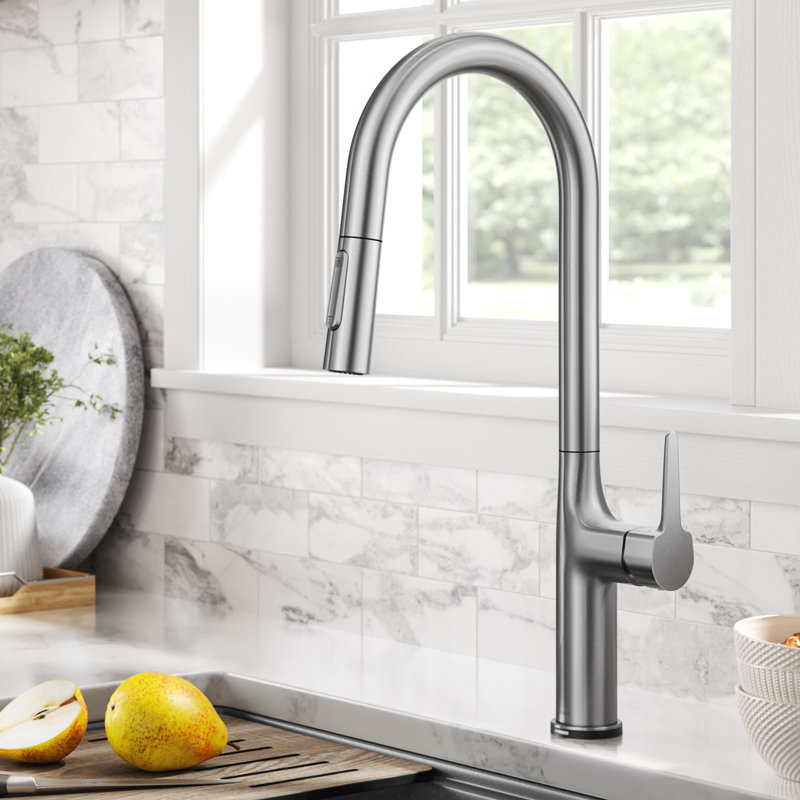 Robinet de cuisine à poignée simple rétractable, Acier inoxydable