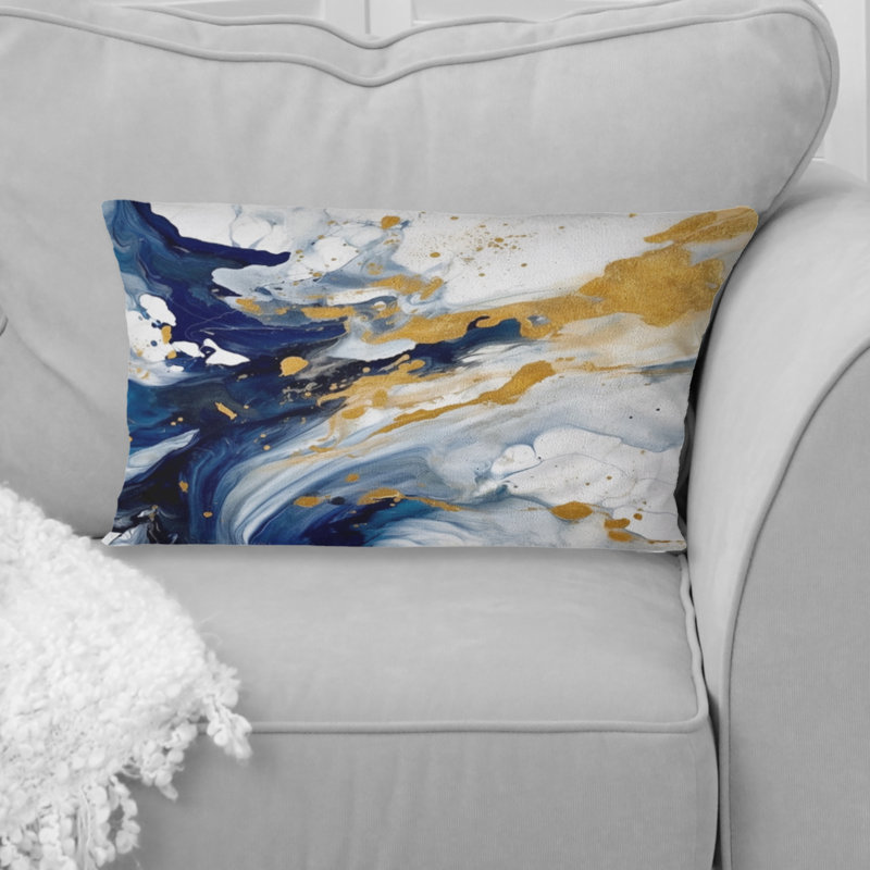 Coussin décoratif bleu foncé et doré à motif XXV - fractales