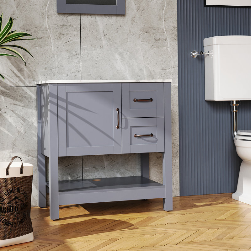 Meuble-lavabo gris 30 po avec miroir et plateau seulement