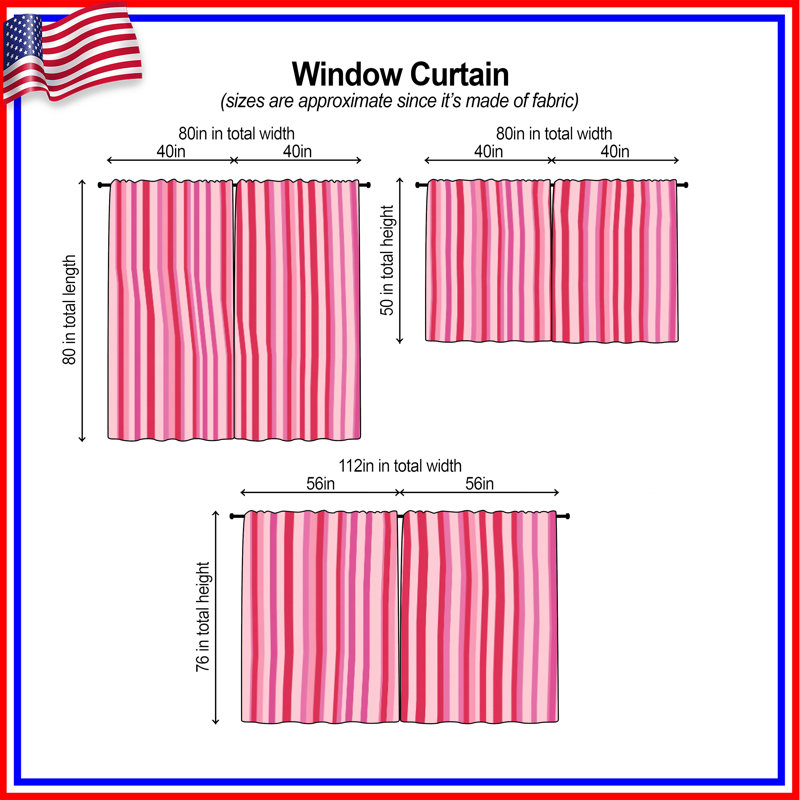 Pink Stripes Window Curtains  Pattern Sheer & Room Darkening - 2 Panels, 20in x 80in - 2 panels, Sheer
