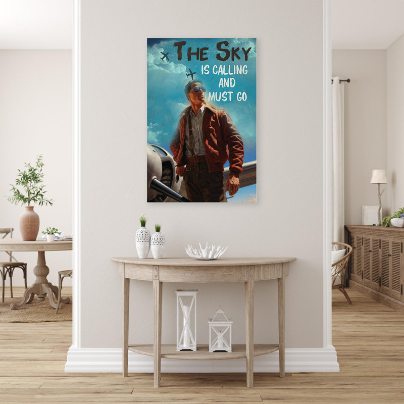 " Pilot The Sky Is Calling ", 14" H x 11" W x 1.25" D