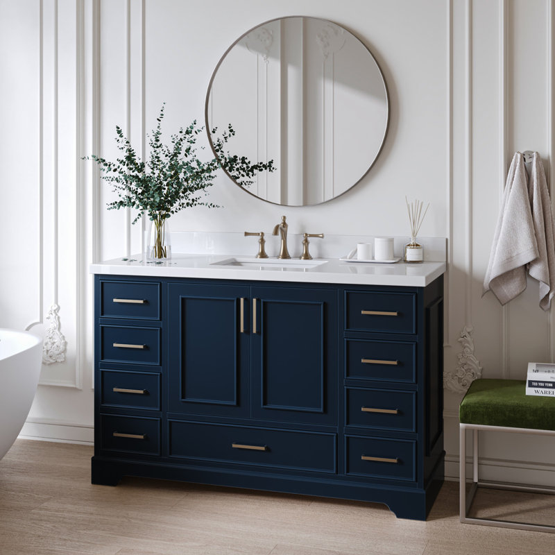 Meuble-lavabo simple avec plateau Abshire 61, Bleu minuit, 55"