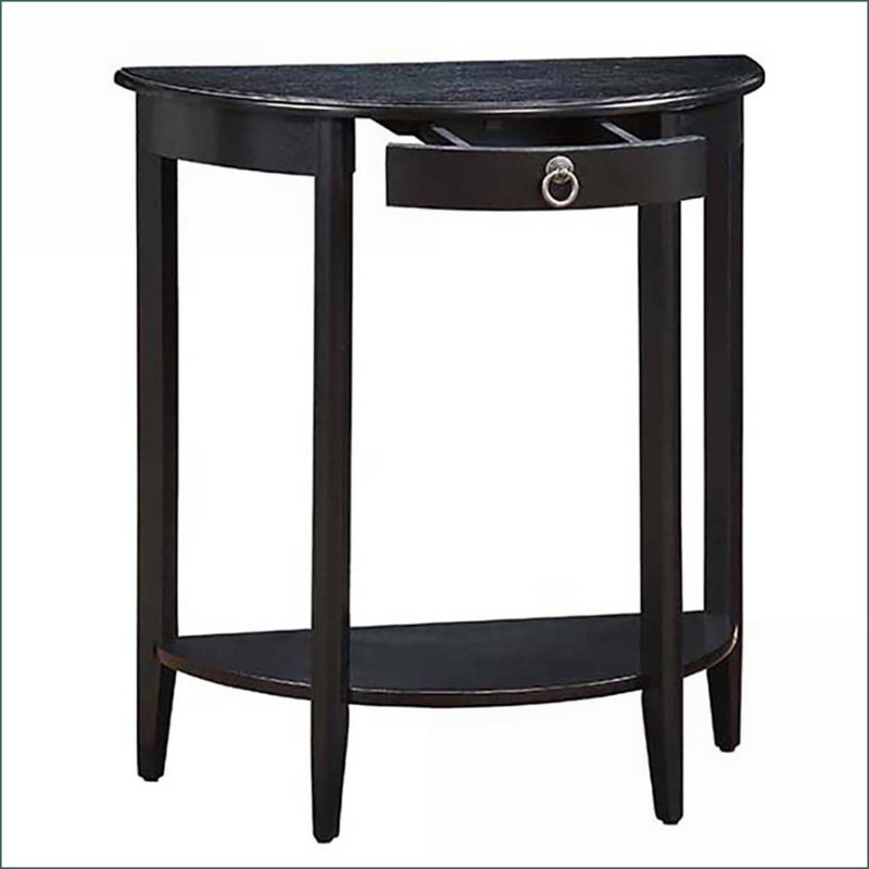 Table basse noire en demi-lune avec tablette inférieure - Rangement élégant pour le salon