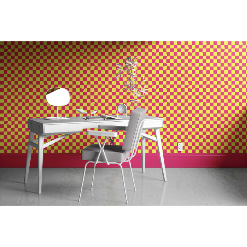 Warped Checkerboard Wallpaper, Yellow/Pink