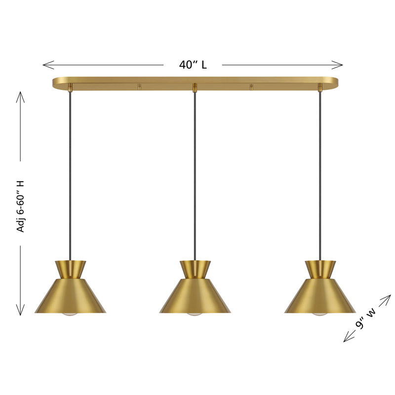 Lustre linéaire à 3 lumières Ohiremen, Laiton naturel