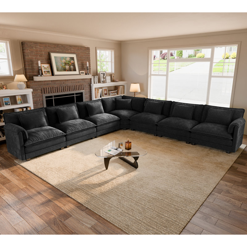 L Shaped Upholstered Boneless Corner Modular Sectional Sofa Cloud Couch - Chenille Fabric, 36.2" H x 150" W x 150" D