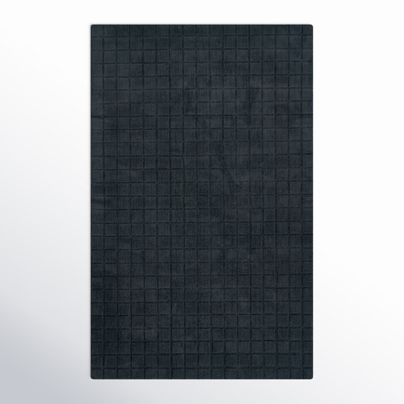 AllModern Contour Hand Loomed Wool Geometric Navy Area Rug, Rectangle 2' x 3'