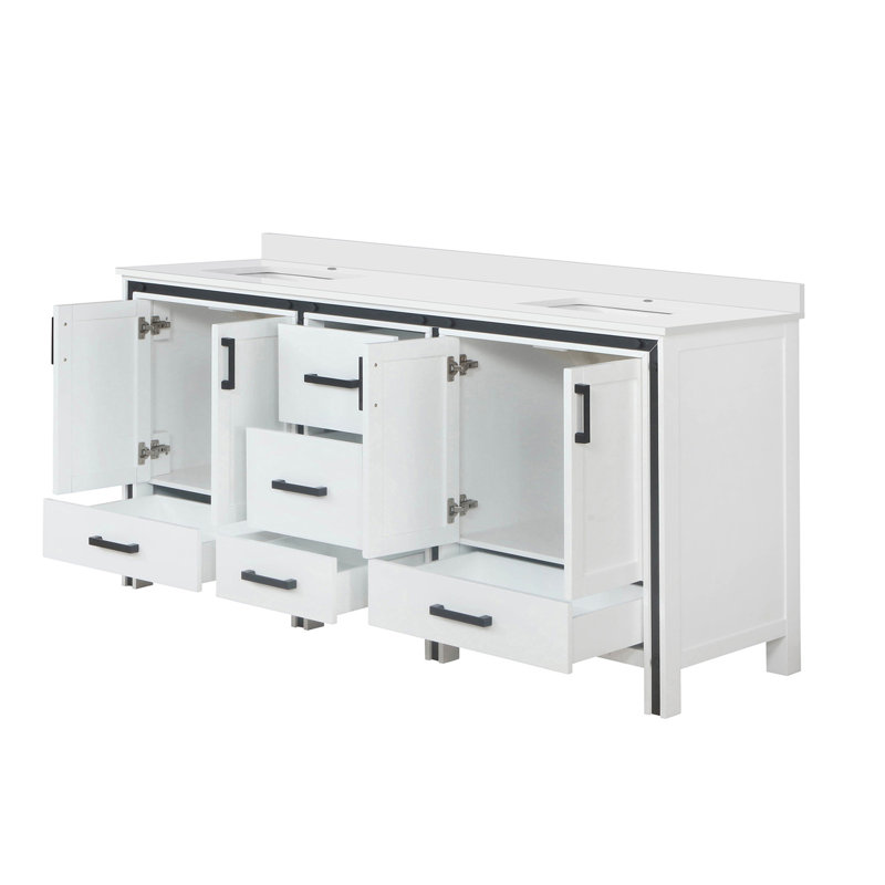 Meuble-lavabo double avec comptoir en quartz blanc