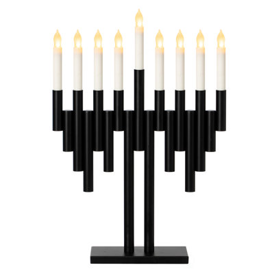  Menora moderne de Hanoukka à 9 branches avec bougies à DEL au centre de table décoratif contemporain avec éclairage illuminé, et cadeau utile pour les célébrations de Hanoukka, noir