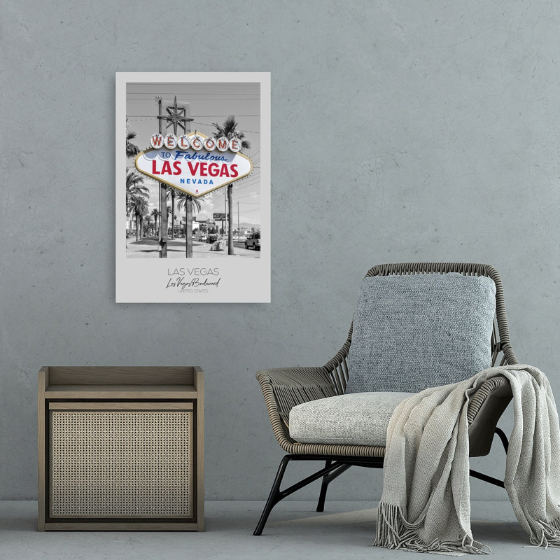 Fabulous Las Vegas Welcome Retro Abstract Palm Tree Architecture City Wall Art Print 1 Piece Wrapped Canvas Wall Art