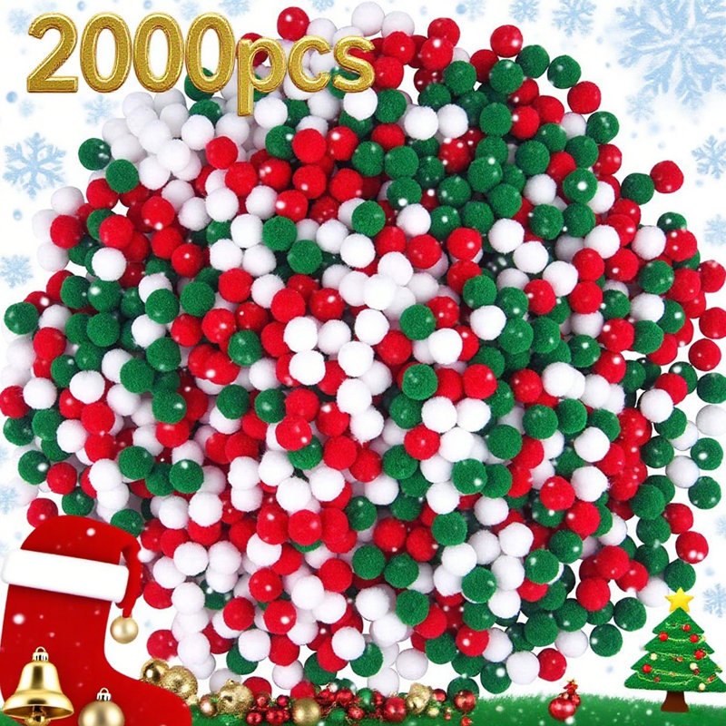 2000 PCS 1 cm de Noël en vrac rouge vert blanc doux boules décoratives pour bricolage artisanat ornements d'arbre de Noël décorations