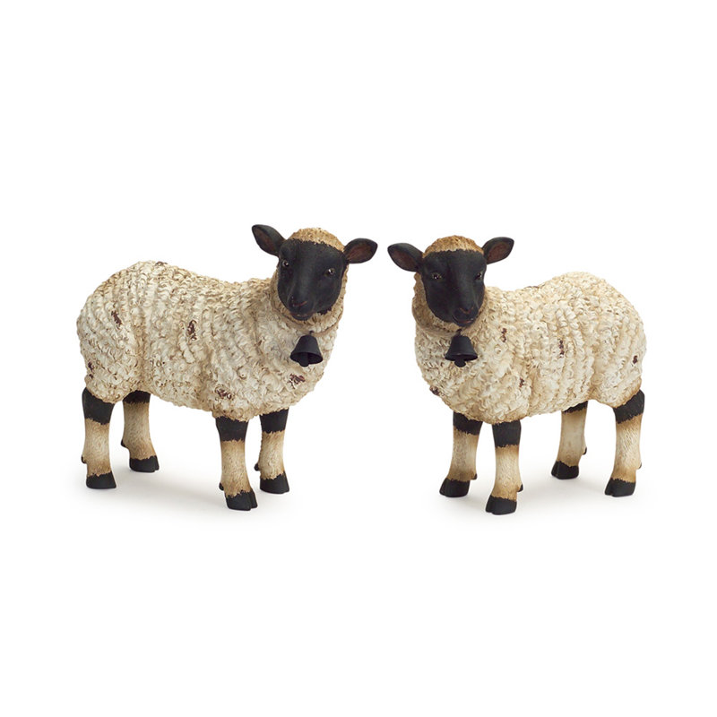 Figurine de mouton rustique avec décorations de cloche (ensemble de 2)