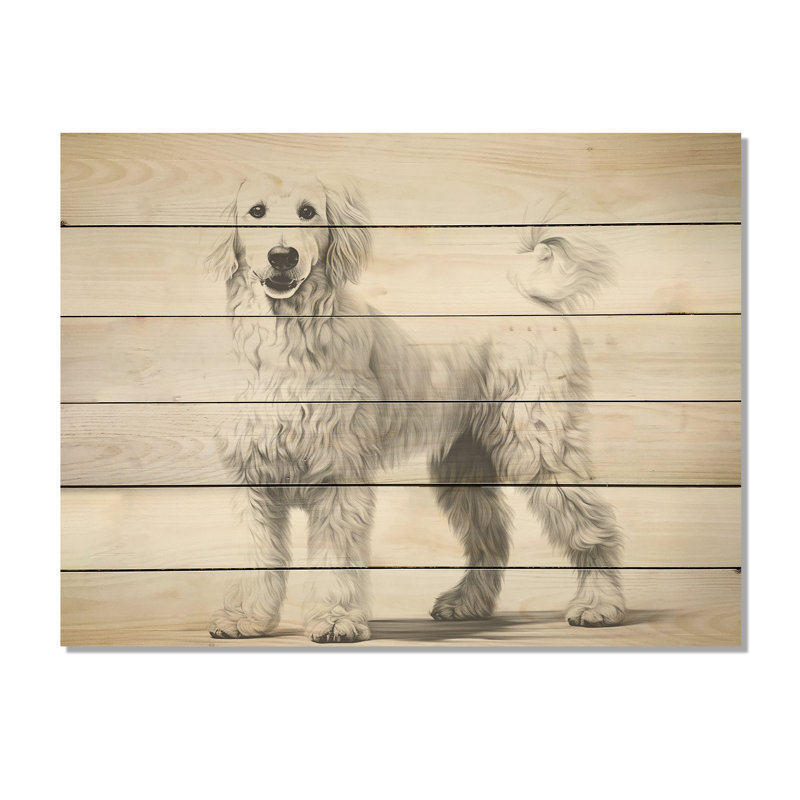 Caniche Pizazz I - art mural en bois de chien sur bois de pin naturel, H 10 po x l 20 po