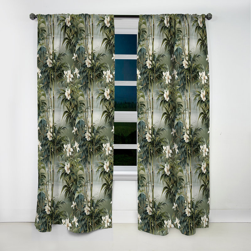 Bambou à motif tropical - Rideaux à motif floral - Rideau occultant à motif floral - 1 panneau, L 52 po x L 120 po