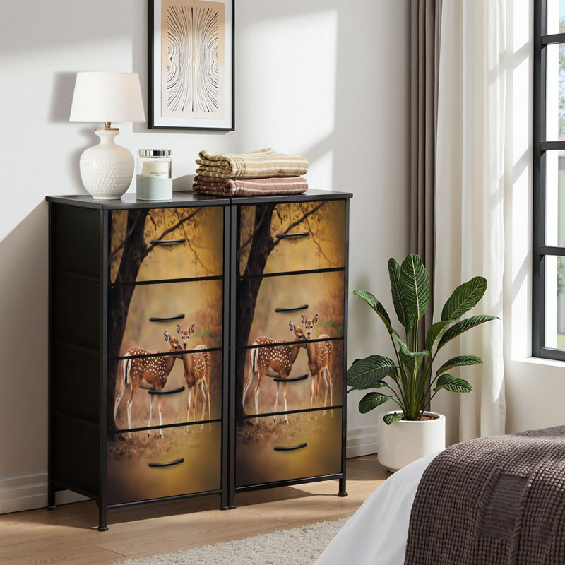 4 Drawer Dresser for Bedroom, Narrow Chest of Drawers, Wooden Top and Study Iron Frame 18"x37.5"-(WxH)
