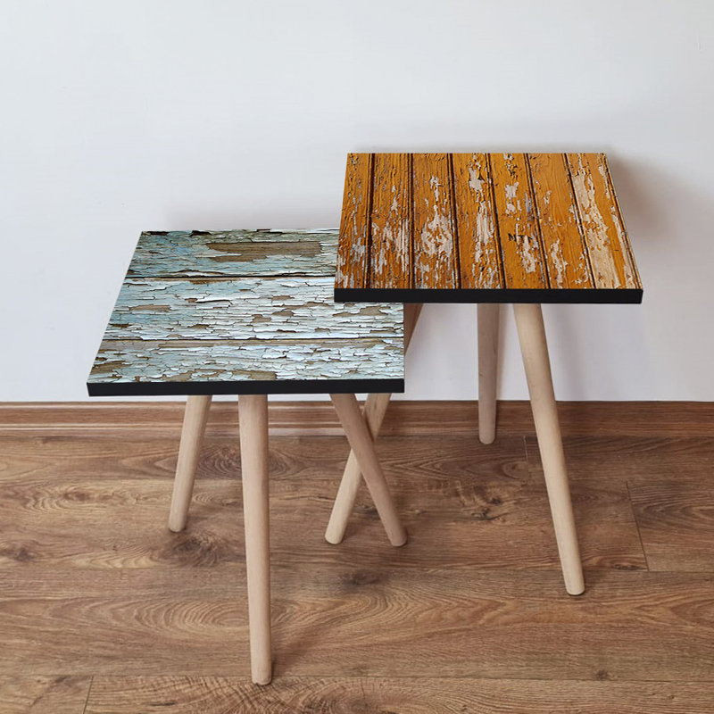 Ensemble de 2 tables gigognes modernes, vert, beige et brun, 13,8 po x 18,5 po x 13,8 po | 100% panneau de fibres à densité moyenne avec pieds en bois de hêtre, épaisseur: 0,7 po | Conception élégante et fonctionnelle pour le salon ou le bureau personnel, solution peu encombrante