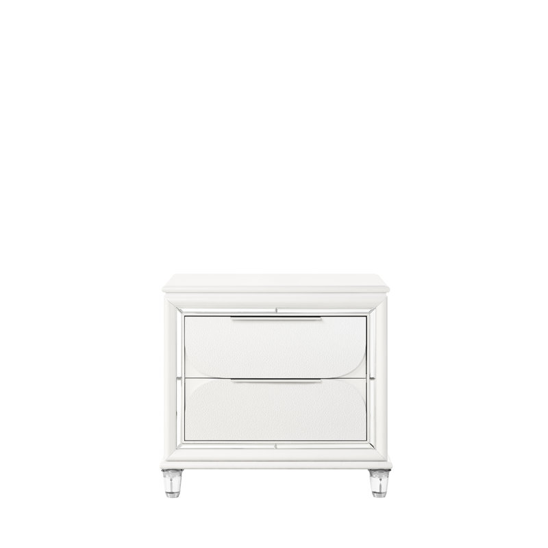 Table de chevet blanc perle avec style élégant et rangement pratique avec pieds en acrylique