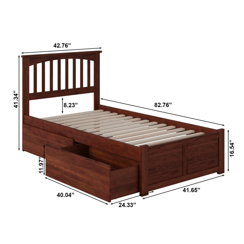 Huntsville Solid Wood Platform Bed with Panel Footboard and Storage Drawers, Twin XL, Walnut