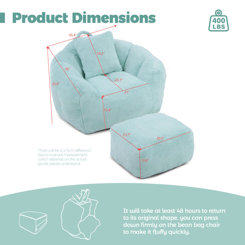 Fauteuil à billes ESGiant, canapé-lit avec repose-pieds et repose-pieds, Blue Faux Fur
