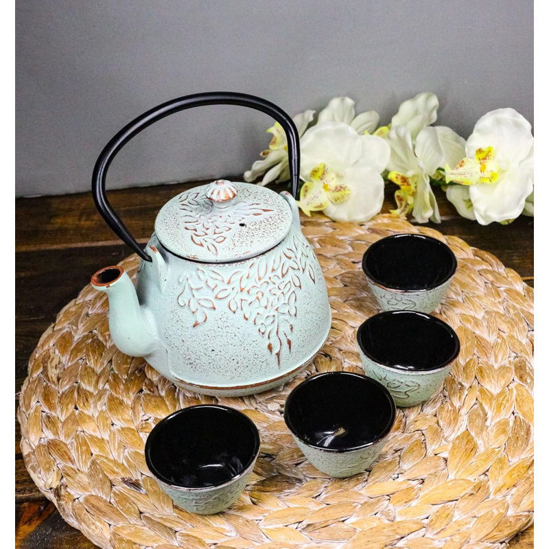 Ensemble de théière en fonte 27 oz avec 4 tasses Mets Green Mint