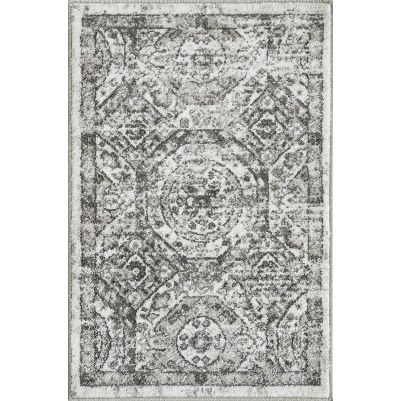 Tapis gris en polypropylène tissé à la main Ragheb Southwestern, Rectangle 2 pi x 3 pi