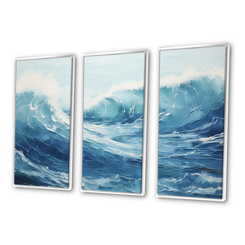Minimalisme océan tempête II - ensemble d'art mural océan, Cadre flottant blanc, H 32 po x l 48 po x P 1 po