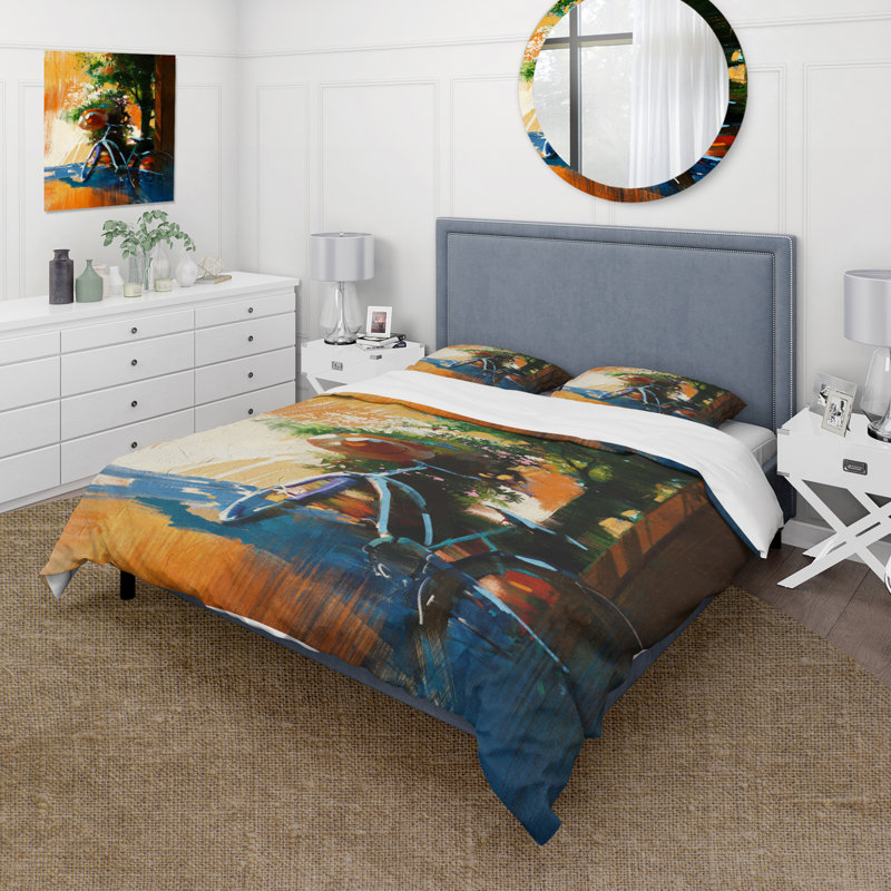 Ensemble de housse de couette en microfibre vert / bleu / orange / brun, Housse de couette pour grand lit + 2 taies décora