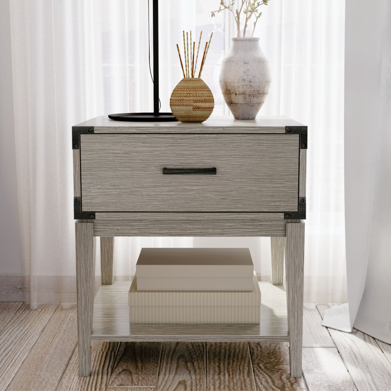 Aasir 19.25'' W Solid Wood Nightstand, Seashell Wirebrush