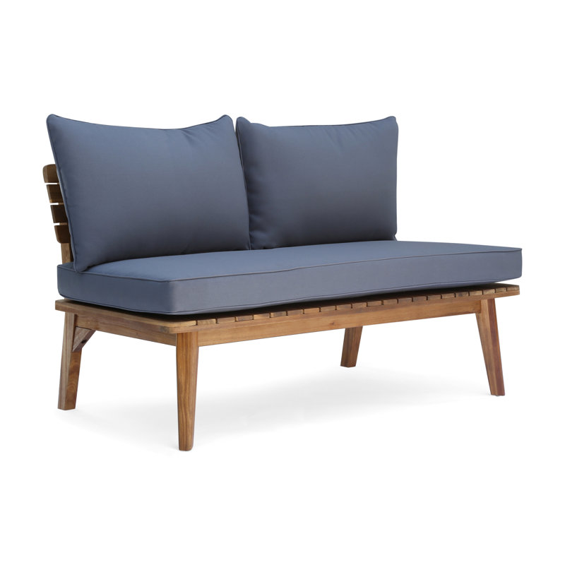 Mid-Century Outdoor Furniture With Gray Seat Cushion And Tapered Functional Wood