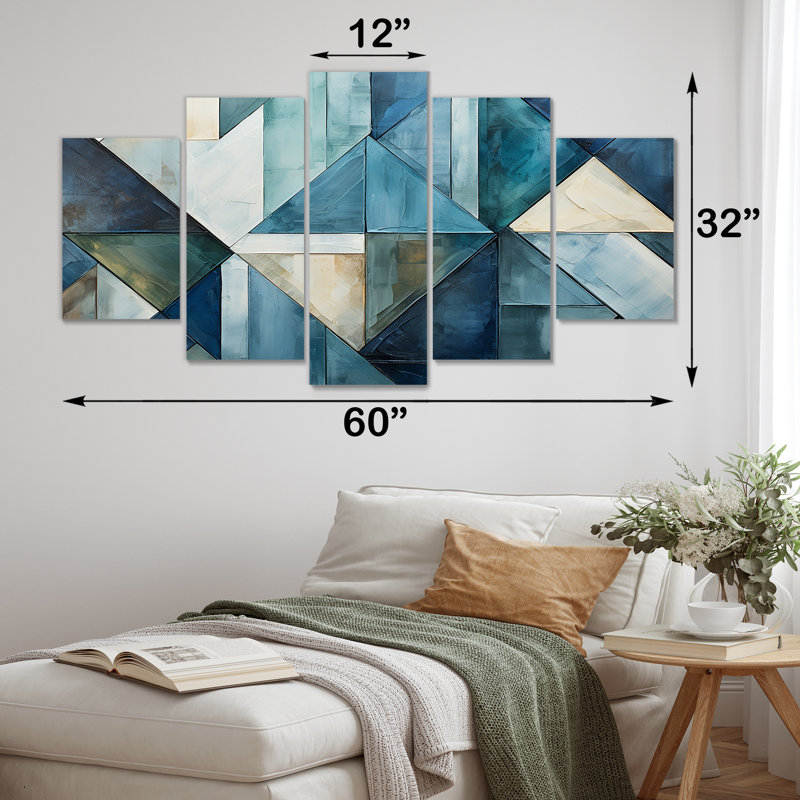 Nautique, formes géométriques blanches et bleues I - ensemble d'art mural abstrait géométrique multipanel