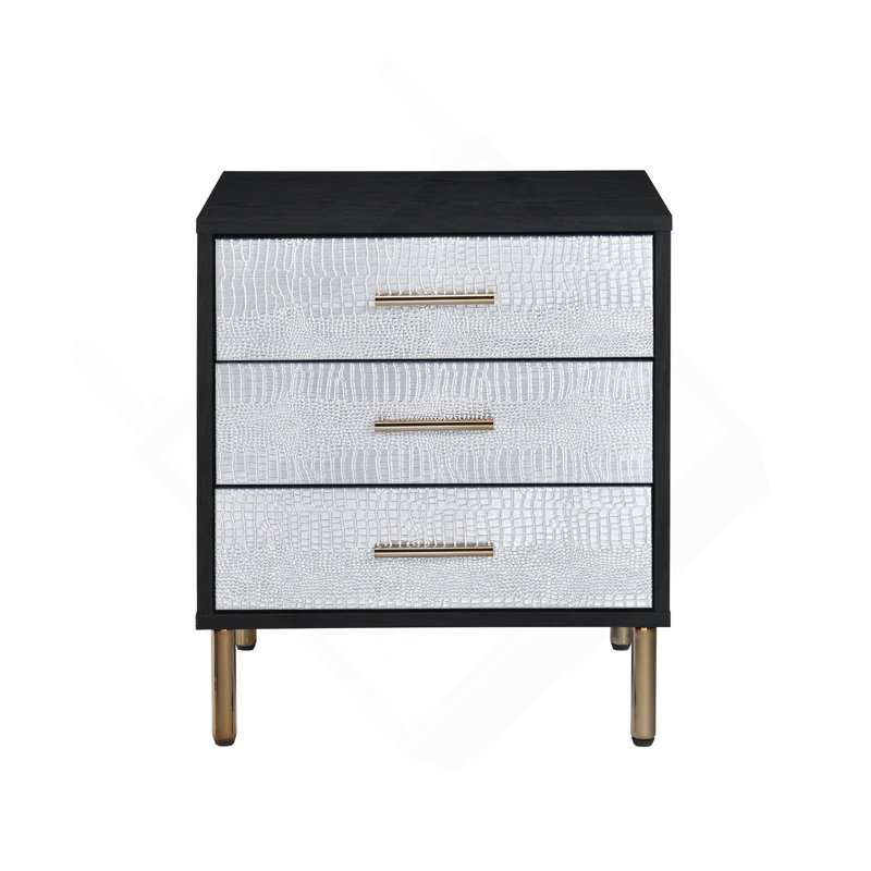 Myles Black, Silver & Gold Finish Nightstand